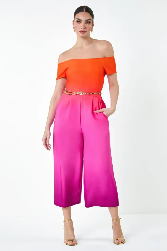 Orange Ombre Bardot Stretch Jumpsuit Women Roman Dresses