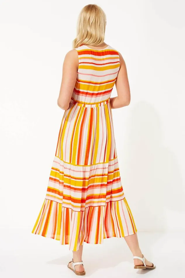 Orange Stripe Tiered Maxi Dress Women Roman Dresses