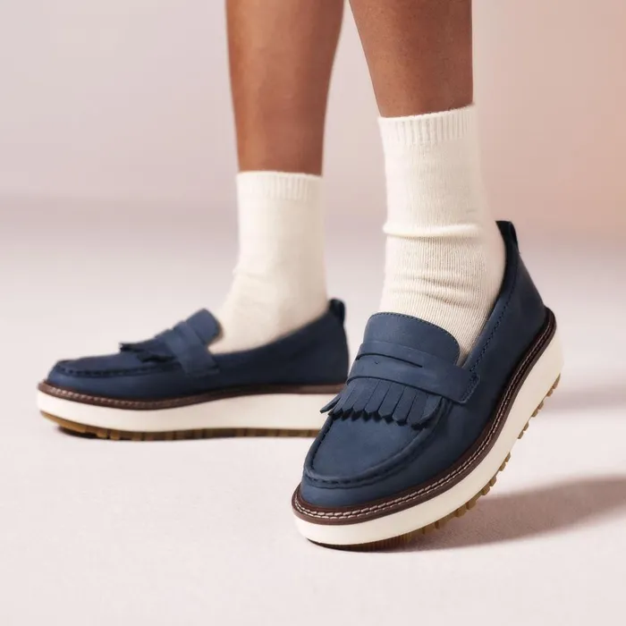 Orianna Loafer Navy Nubuck Women Clarks Platforms