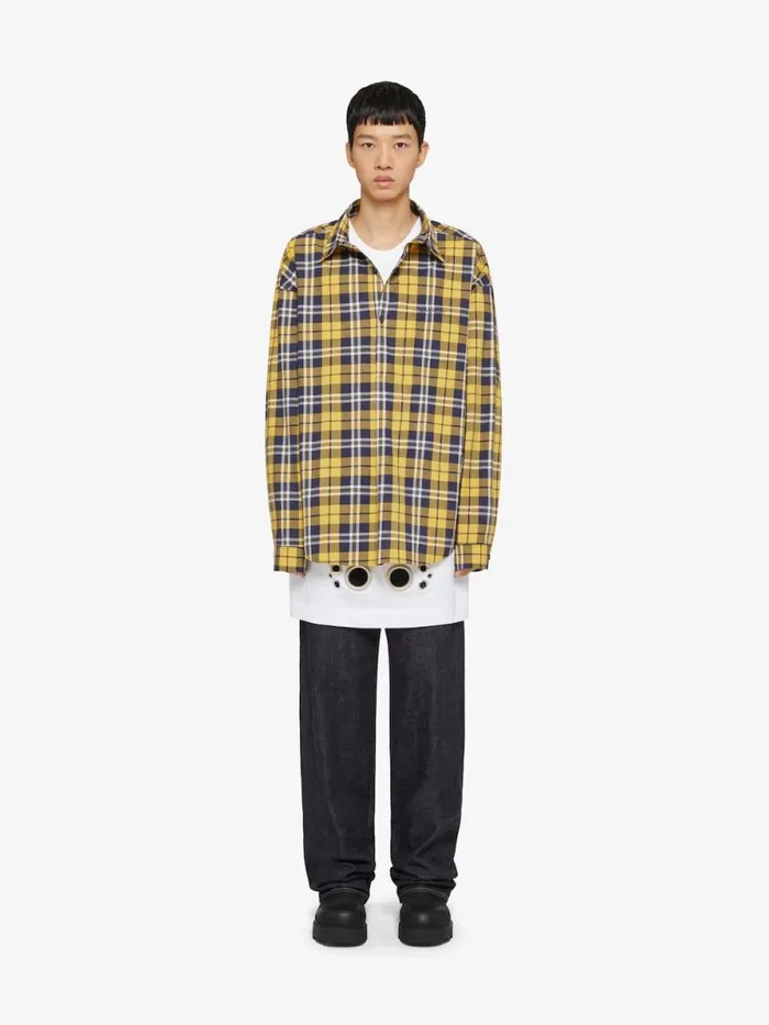 Oversized Asymmetrical Checked Shirt In Cotton Dark Yellow Men Givenchy Shirts