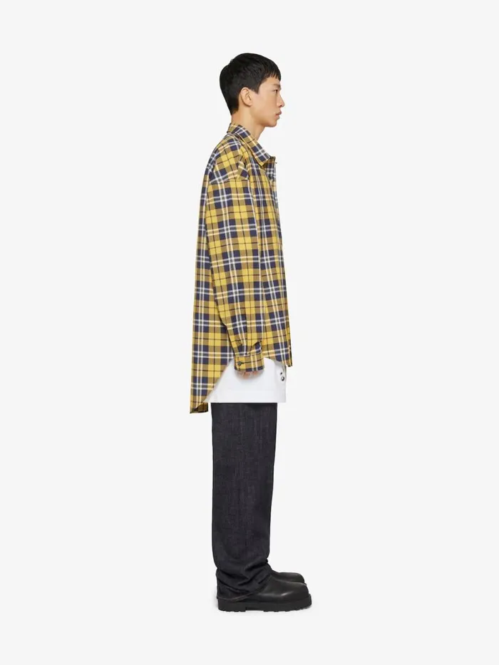 Oversized Asymmetrical Checked Shirt In Cotton Dark Yellow Men Givenchy Shirts