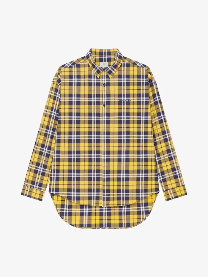 Oversized Asymmetrical Checked Shirt In Cotton Dark Yellow Men Givenchy Shirts