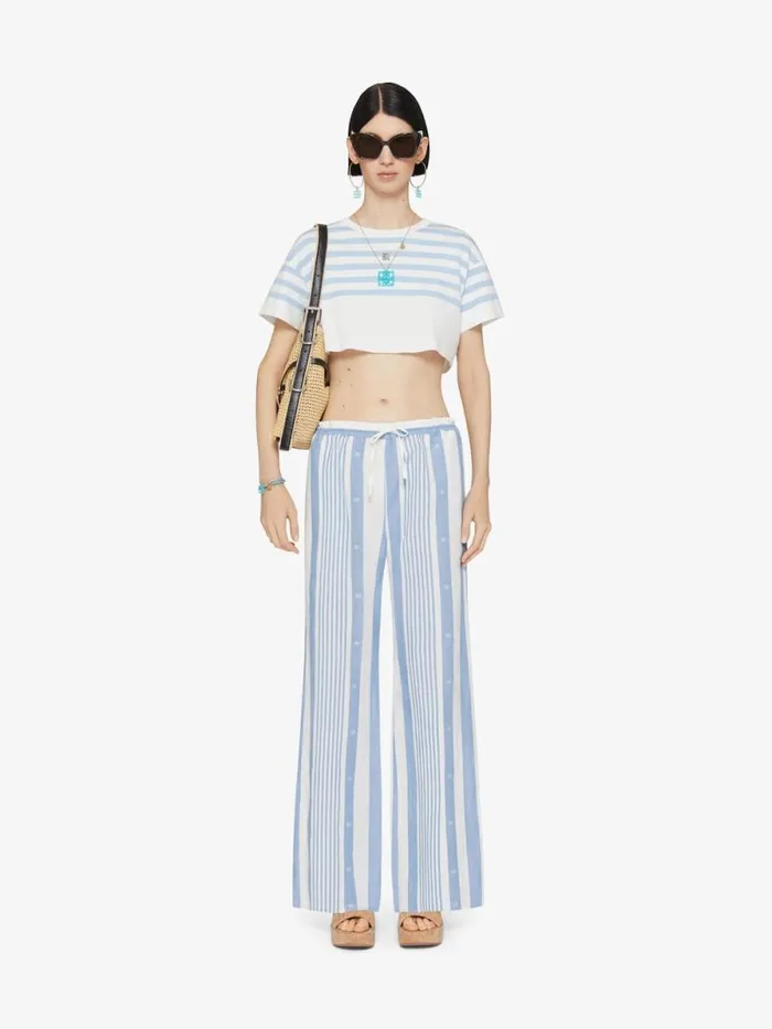 Pants In Cotton And Linen With 4g Stripes Blueoff White Women Givenchy Pants and Shorts