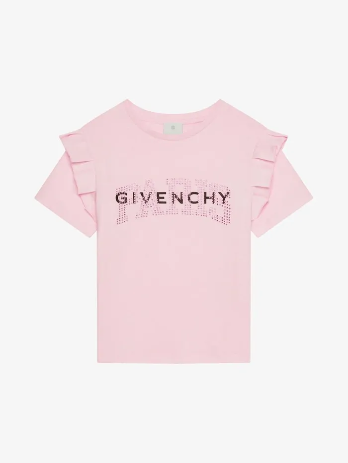 Paris TShirt In Cotton With Rhinestones Light Pink Kids Givenchy