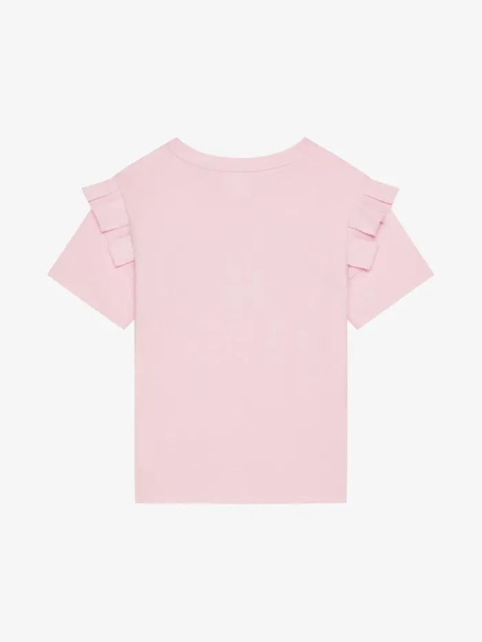 Paris TShirt In Cotton With Rhinestones Light Pink Kids Givenchy