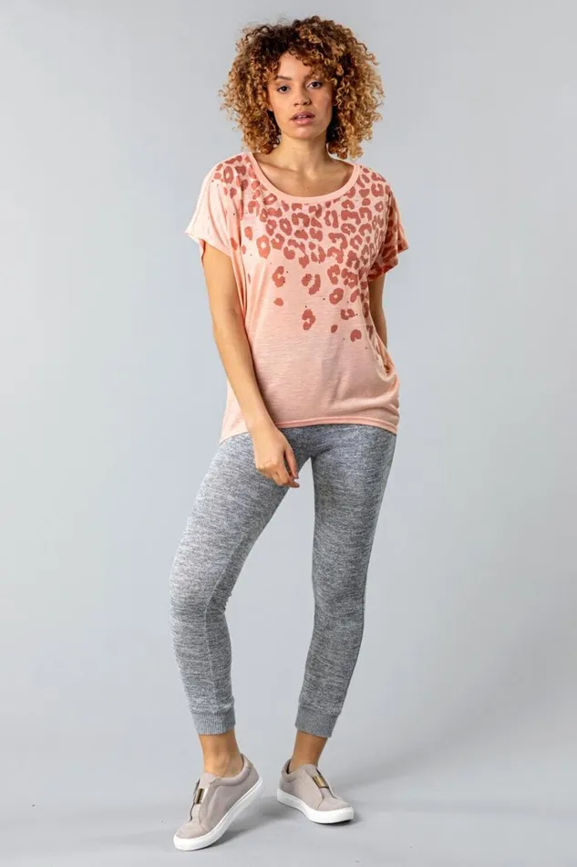 Pink Animal Print Diamante Embellished TShirt Women Roman Tops