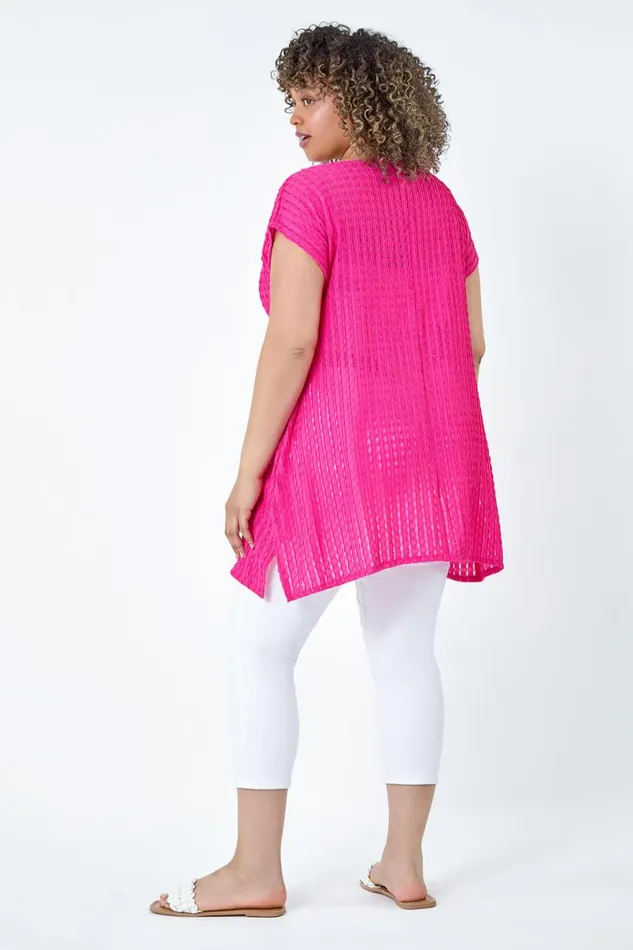 Pink Curve Textured Short Sleeve TShirt Women Roman Tops