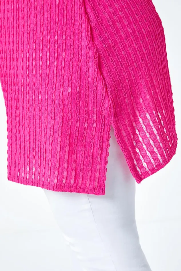 Pink Curve Textured Short Sleeve TShirt Women Roman Tops
