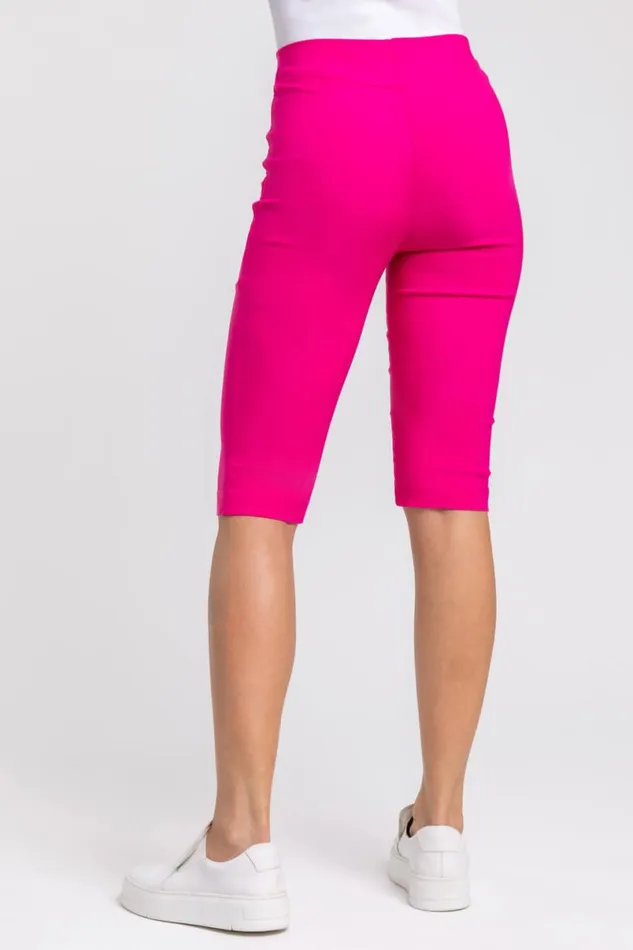 Pink Fluor Knee Length Elastic Waist Stretch Shorts Women Roman Coords