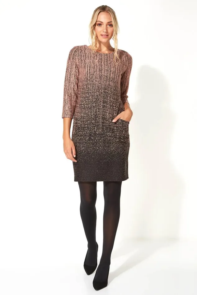 Pink Ombre Textured Shift Dress Women Roman Dresses