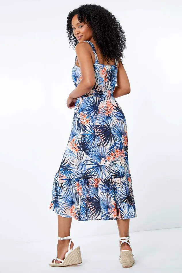 Pink Petite Floral Tiered Midi Sundress Women Roman Dresses