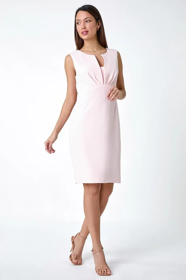 Pink Sleeveless Textured Bodycon Dress Women Roman Dresses