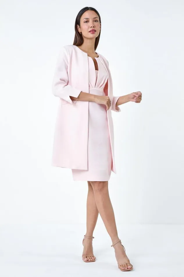 Pink Sleeveless Textured Bodycon Dress Women Roman Dresses