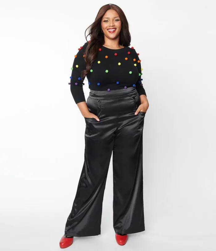 Plus Size 1940s Black Satin High Waist Ginger Pants ClothingPlus Unique Vintage Pants
