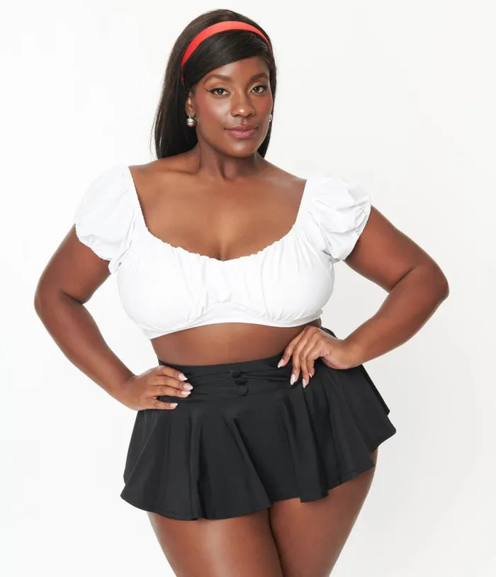 Plus Size 1940s White Off The Shoulder Swim Top Plus Unique Vintage Two Piece Swim Plus Size 1940s White Off The Shoulder Swim Top Plus Unique Vintage Two Piece Swim