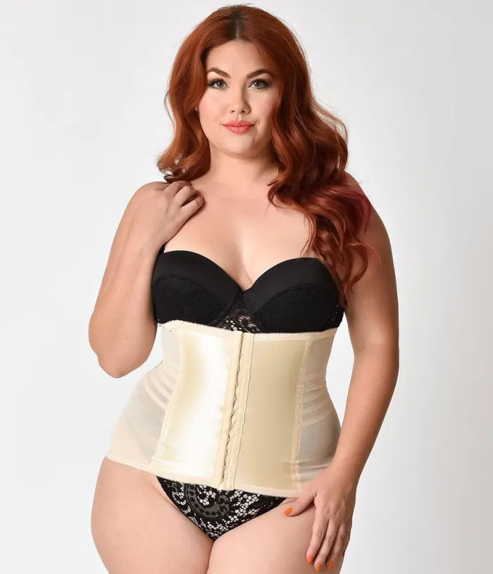 Plus Size 1950s Beige Stretch Waist Cincher Accessories Unique Vintage Lingerie and Shapewear