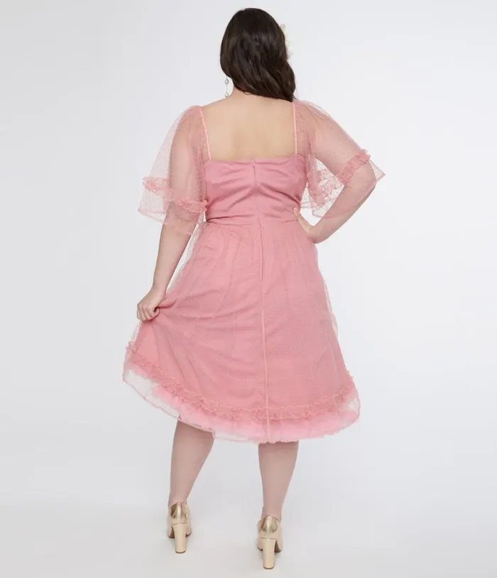 Plus Size 1950s Rose Ruffle Sweetheart Swing Dress DressesPlus Unique Vintage Swing