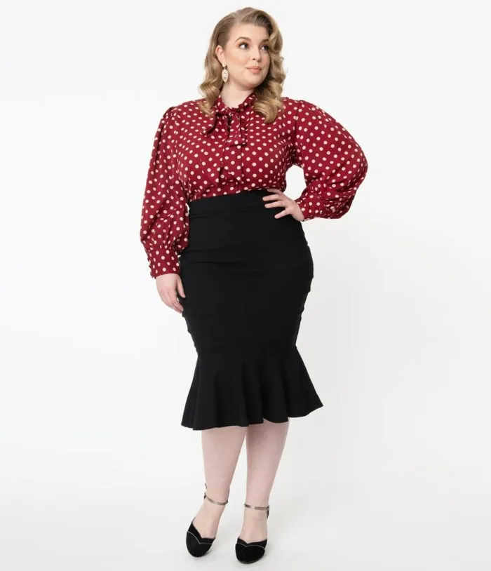 Plus Size 1960s Black Fishtail Lizette Wiggle Skirt ClothingPlus Unique Vintage Skirts