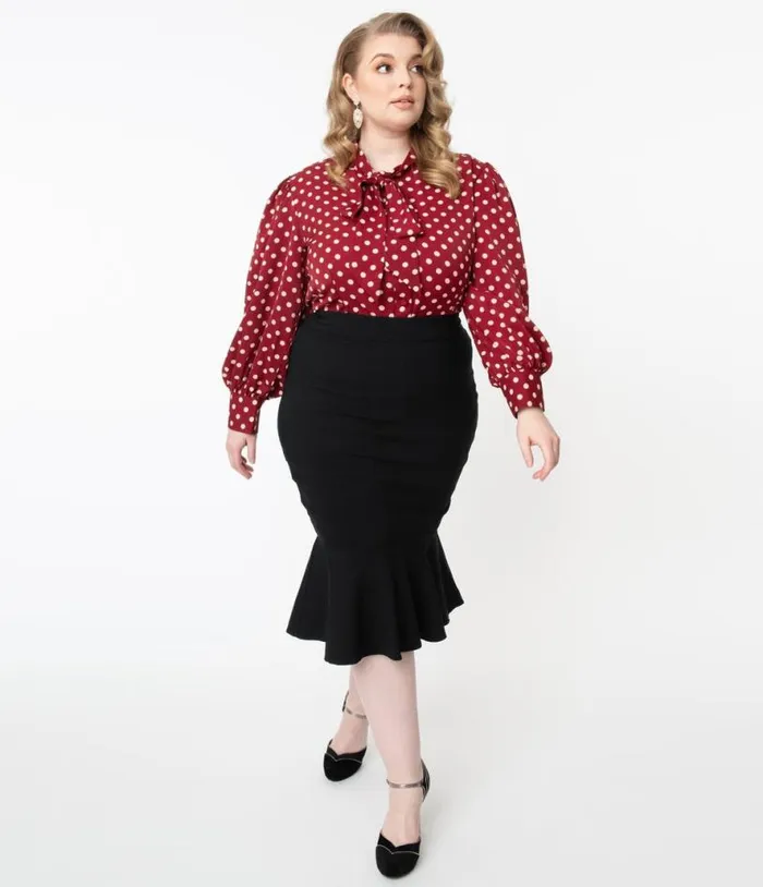 Plus Size 1960s Black Fishtail Lizette Wiggle Skirt ClothingPlus Unique Vintage Skirts