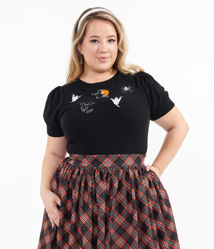 Plus Size Black Halloween Embroidered Sweater ClothingHalloweenPlus Unique Vintage Sweaters and Cardigans Plus Size Black Halloween Embroidered Sweater ClothingHalloweenPlus Unique Vintage Sweaters and Cardigans
