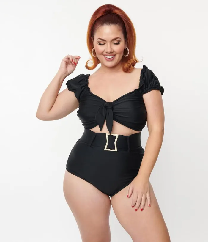 Plus Size Black High Waist Belted Swim Bottom Plus Unique Vintage Two Piece Swim Plus Size Black High Waist Belted Swim Bottom Plus Unique Vintage Two Piece Swim