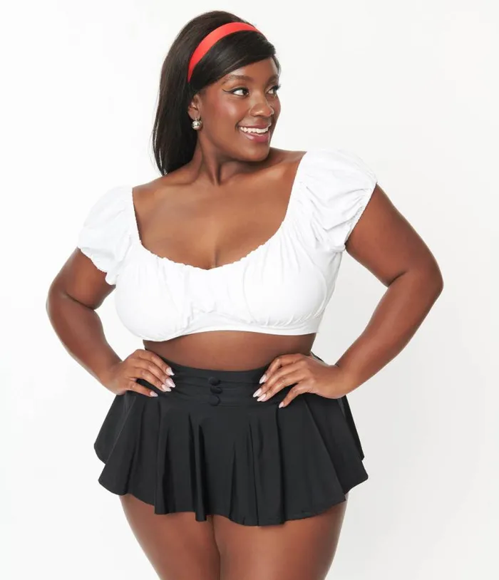 Plus Size Black High Waist Swim Skirt Plus Unique Vintage Two Piece Swim