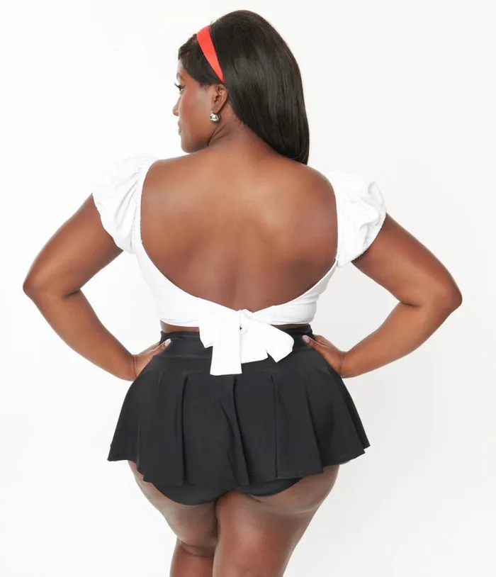 Plus Size Black High Waist Swim Skirt Plus Unique Vintage Two Piece Swim
