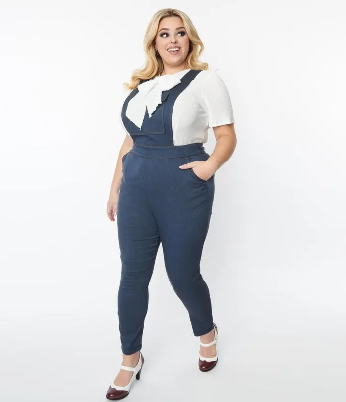 Plus Size Dark Denim Overalls ClothingPlus Unique Vintage Rompers and Jumpsuits