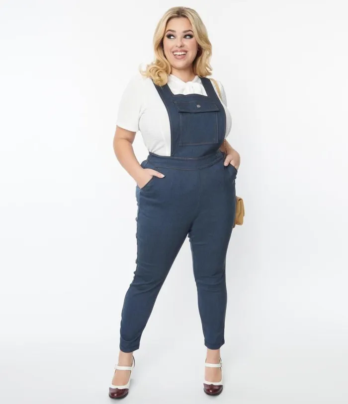 Plus Size Dark Denim Overalls ClothingPlus Unique Vintage Rompers and Jumpsuits