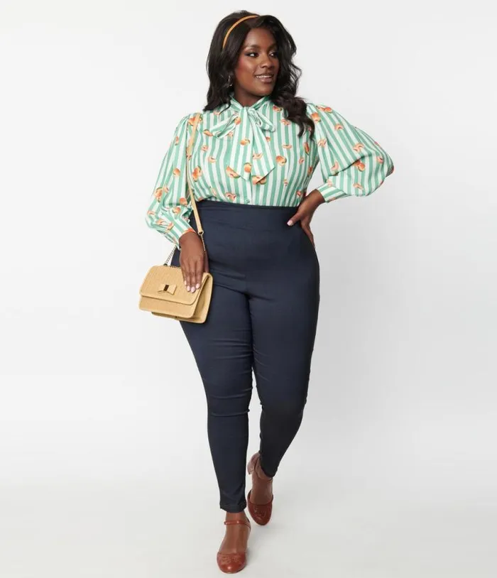 Plus Size Denim Bengaline and Peach Rizzo Cigarette Pants ClothingPlus Unique Vintage Pants Plus Size Denim Bengaline and Peach Rizzo Cigarette Pants ClothingPlus Unique Vintage Pants
