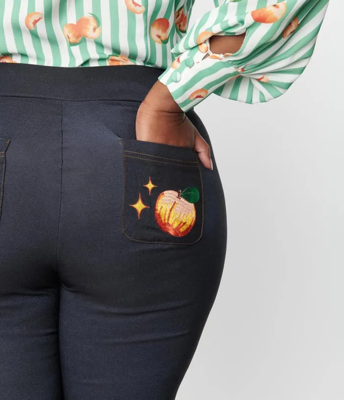 Plus Size Denim Bengaline and Peach Rizzo Cigarette Pants ClothingPlus Unique Vintage Pants