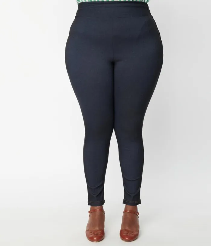 Plus Size Denim Bengaline and Peach Rizzo Cigarette Pants ClothingPlus Unique Vintage Pants