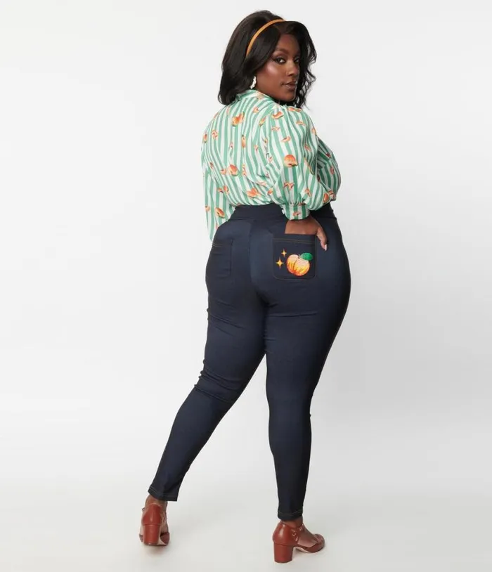 Plus Size Denim Bengaline and Peach Rizzo Cigarette Pants ClothingPlus Unique Vintage Pants
