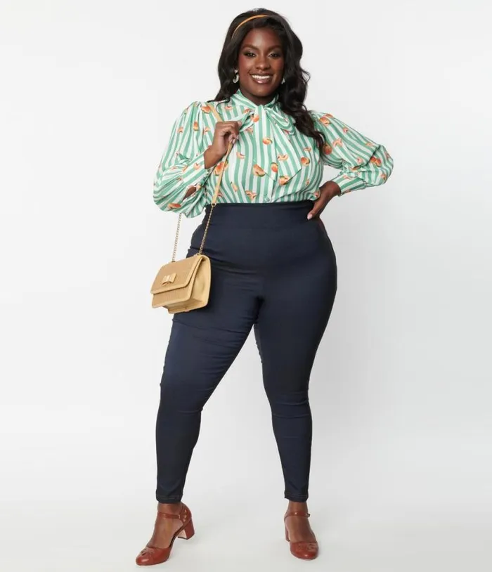 Plus Size Denim Bengaline and Peach Rizzo Cigarette Pants ClothingPlus Unique Vintage Pants