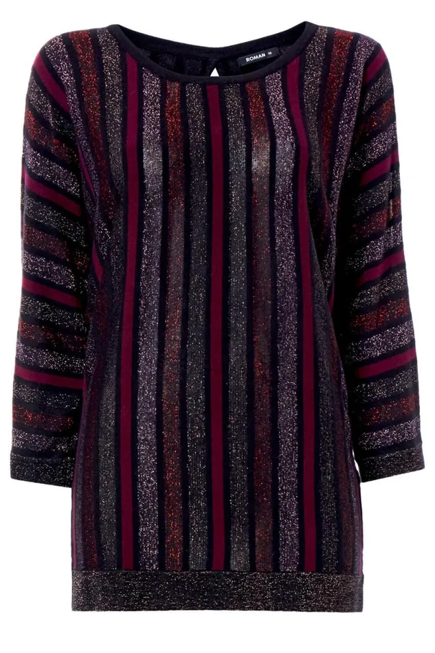 Purple Sparkle Stripe Split Sleeve Jumper Women Roman Tops