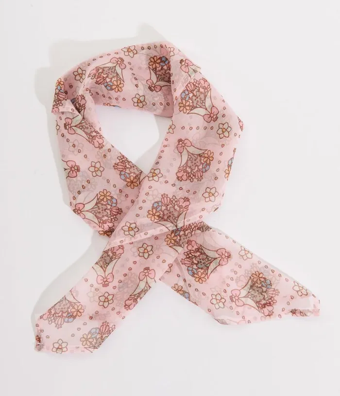 Pusheen X Pink Floral Bouquet Print Hair Scarf Accessories Unique Vintage Hair Scarves