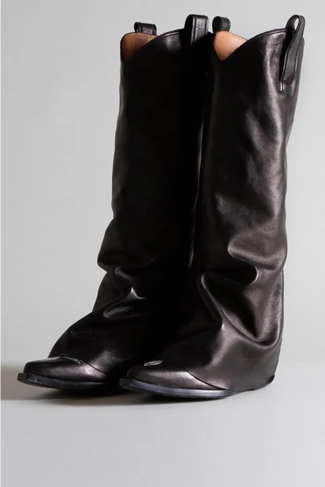 R13 Boots Women Mid Cowboy Boots With Sleeve 8211 Black Leather