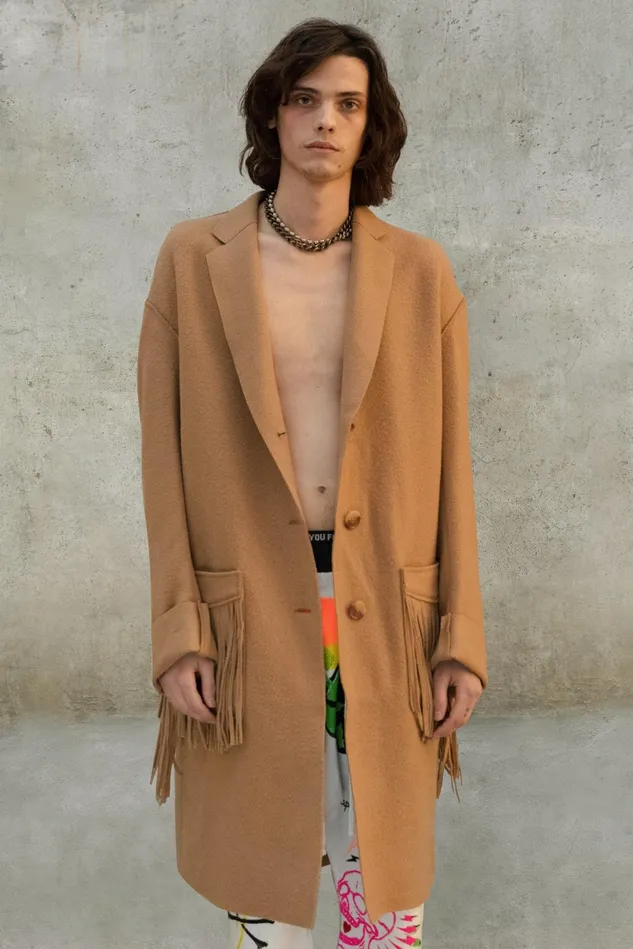 R13 Jackets and Coats Men Fringe Raw Cut Coat 8211 Camel