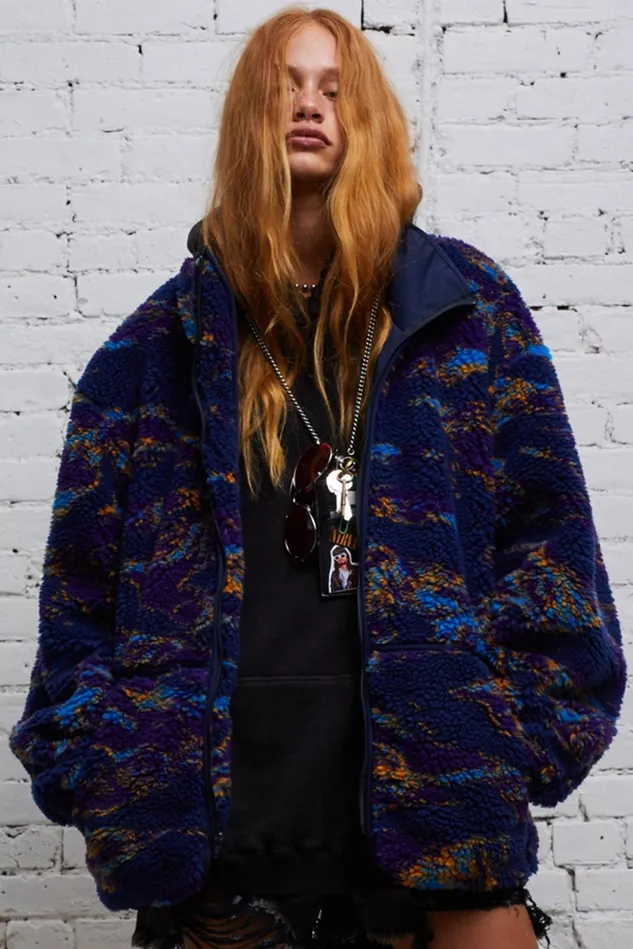 R13 Jackets and Coats Women Oversized Fleece Jacket 8211 Navy Swirl