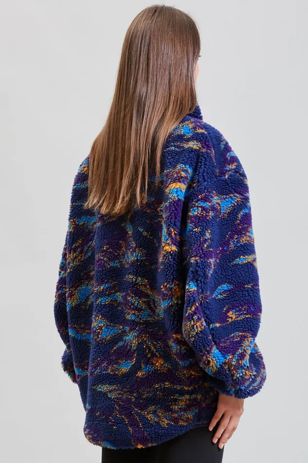 R13 Jackets and Coats Women Oversized Fleece Jacket 8211 Navy Swirl