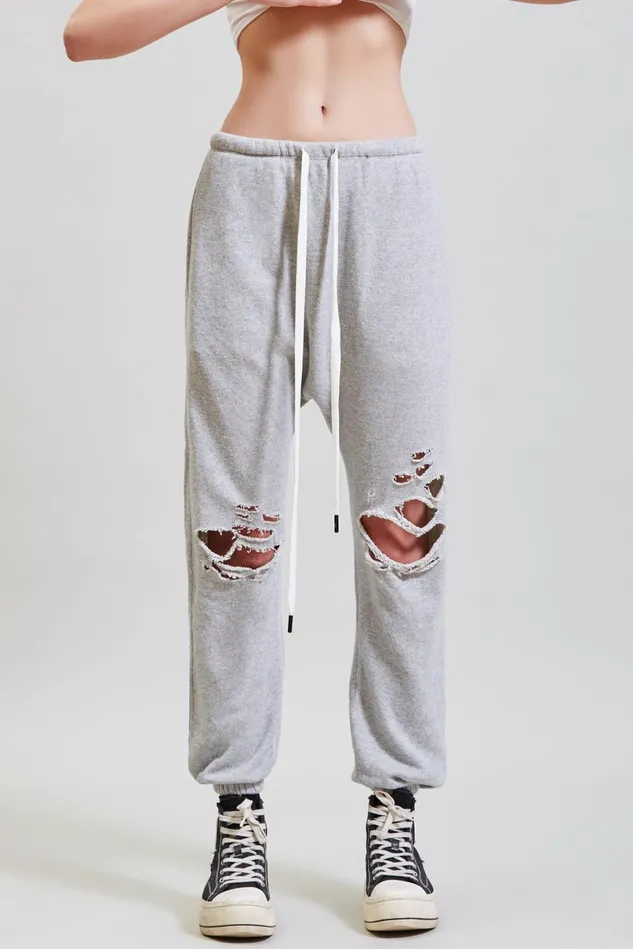 R13 Pants and Skirts Women Shredded Knee Drop Sweatpant 8211 Heather Grey