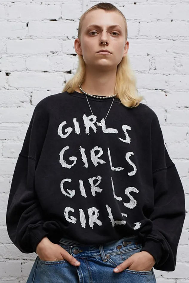 R13 Sweatshirts Women Girls Girls Oversized Crewneck 8211 Acid Black