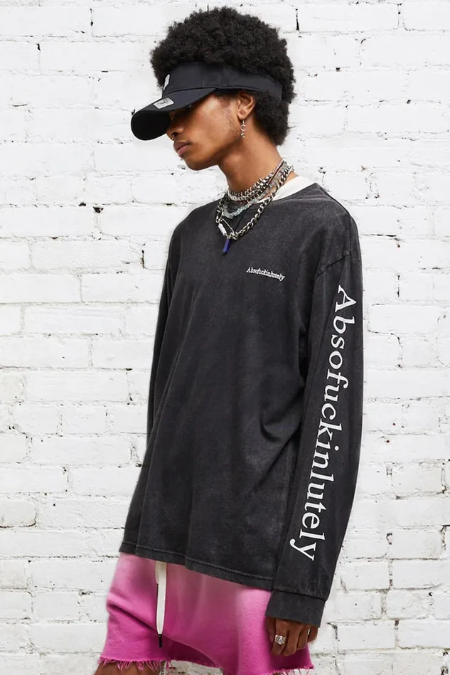 R13 TShirts Men Absofuckinglutely Long Sleeve Tee 8211 Acid Black