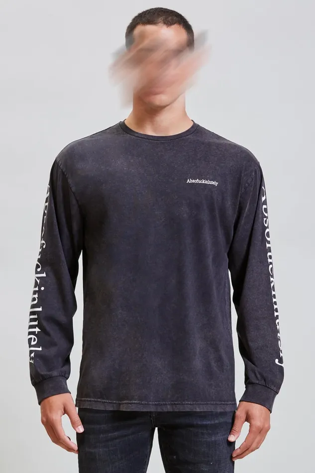 R13 TShirts Men Absofuckinglutely Long Sleeve Tee 8211 Acid Black