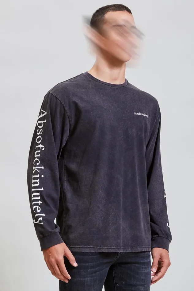 R13 TShirts Men Absofuckinglutely Long Sleeve Tee 8211 Acid Black