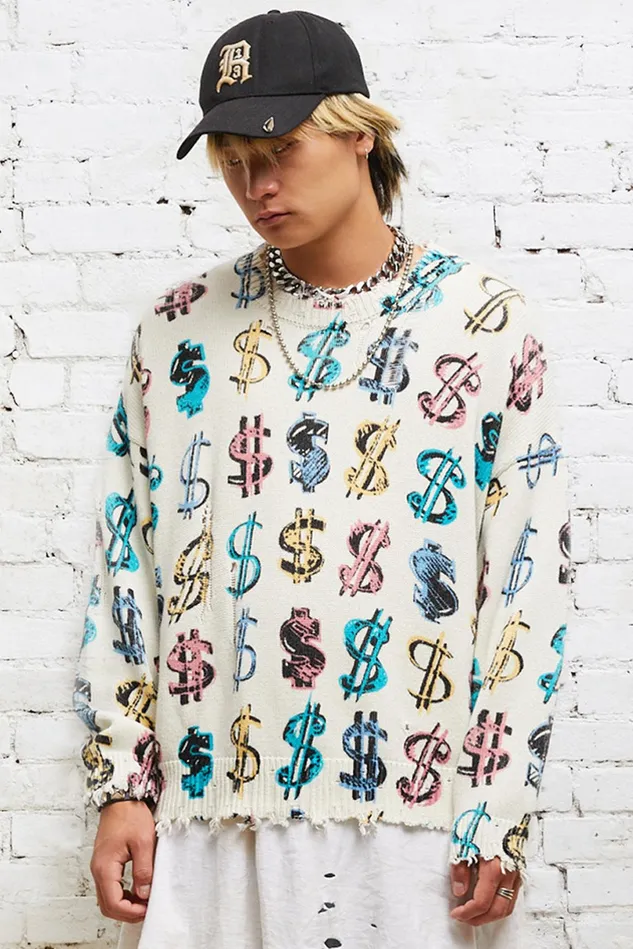 R13 Tops And Knitwear Men Dollar Sign Oversized Sweater 8211 Multicolor