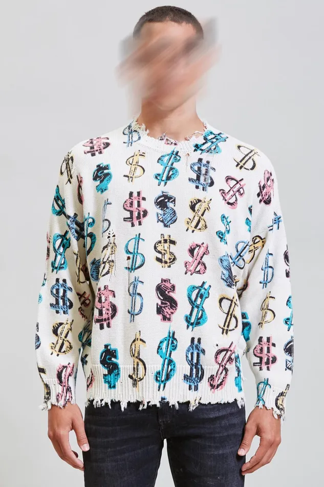 R13 Tops And Knitwear Men Dollar Sign Oversized Sweater 8211 Multicolor
