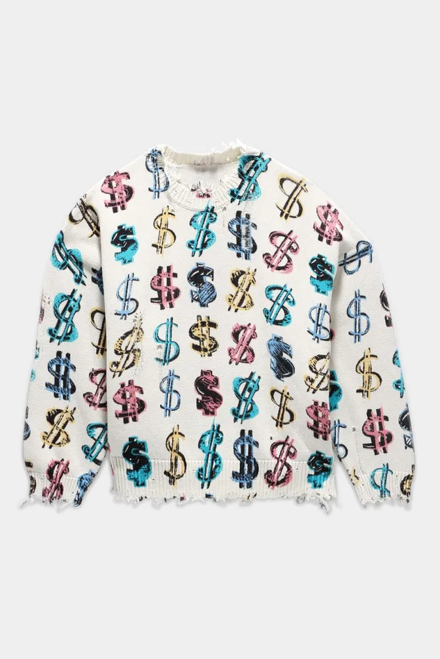 R13 Tops And Knitwear Men Dollar Sign Oversized Sweater 8211 Multicolor