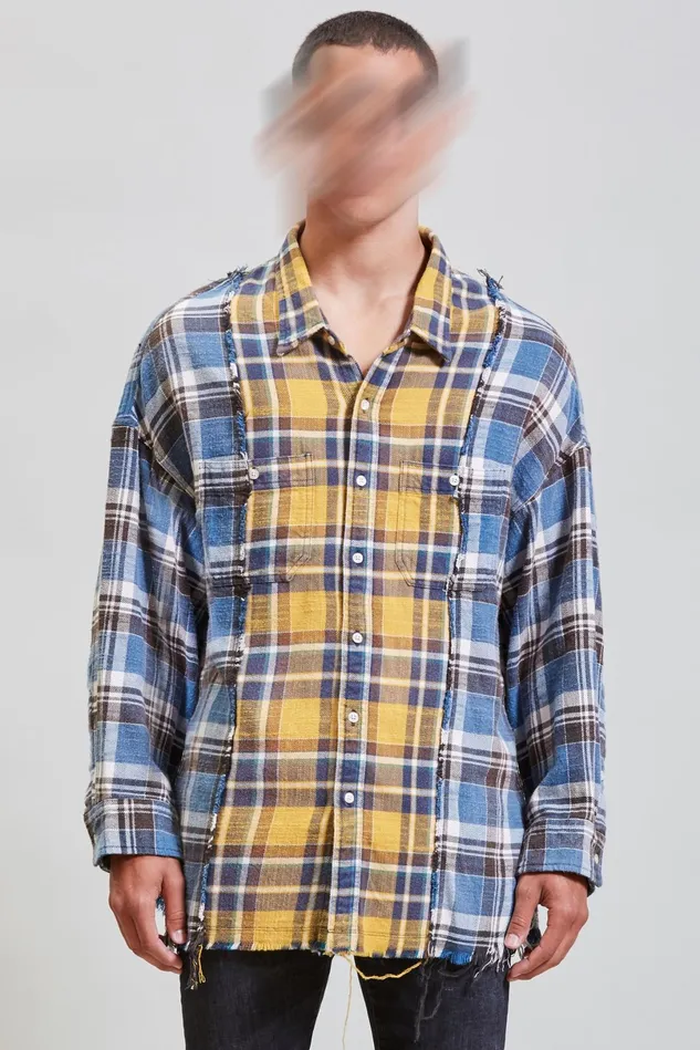R13 Tops And Knitwear Men Drop Neck Combo Workshirt 8211 Blue And Yellow Plaid