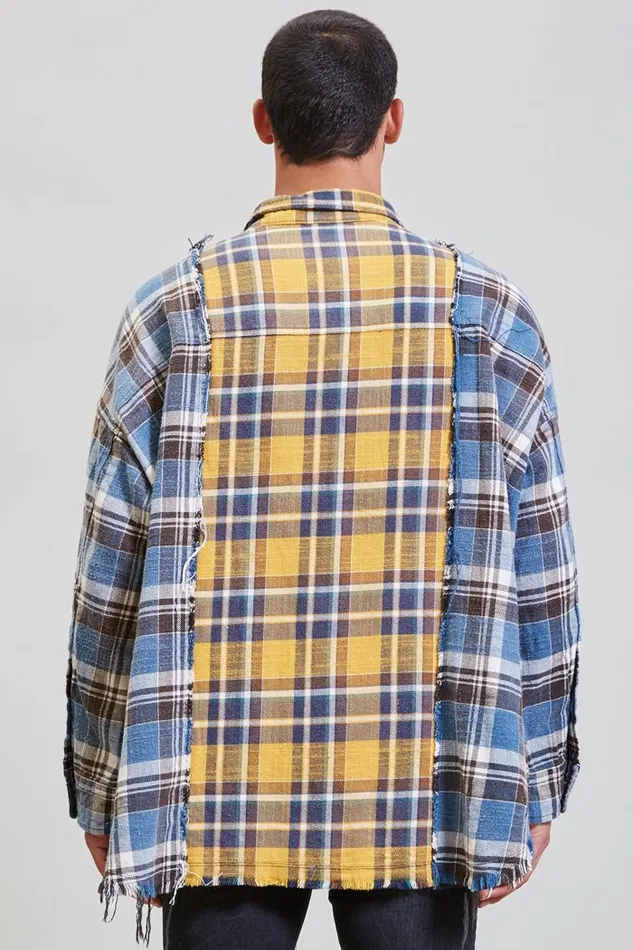 R13 Tops And Knitwear Men Drop Neck Combo Workshirt 8211 Blue And Yellow Plaid